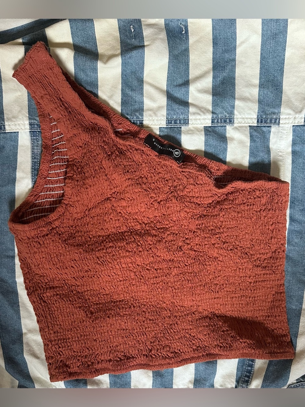 Asymmetric Smocked Crop Top in Burnt Rose - Picture 4 of 4